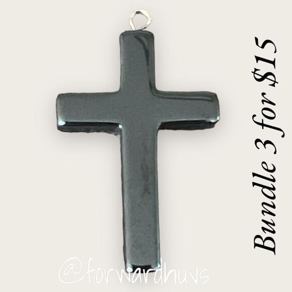 Bundle 3 for $15 Natural Black Stone Cross Pendant | NO Chain - Picture 1 of 5